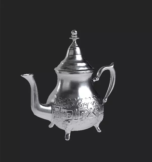Moroccan Silver Teapot - Traditional Engraved Metal Teapot Low-poly 3D model_4