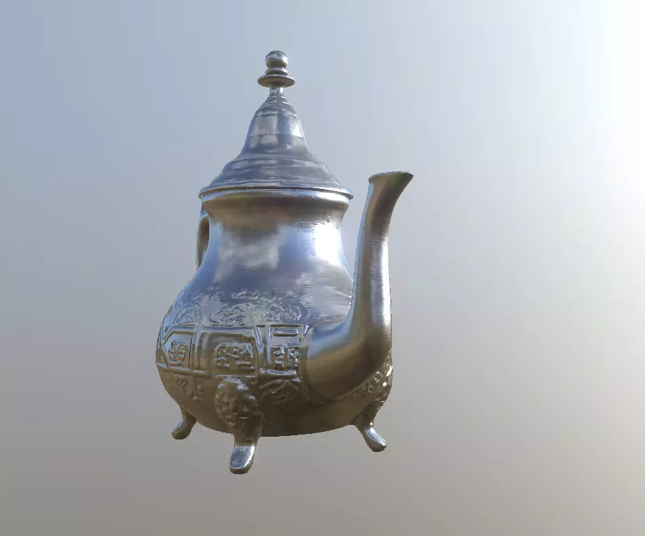Moroccan Silver Teapot - Traditional Engraved Metal Teapot Low-poly 3D model_3