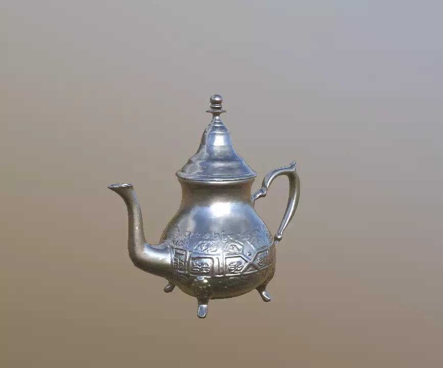 Moroccan Silver Teapot - Traditional Engraved Metal Teapot Low-poly 3D model_2