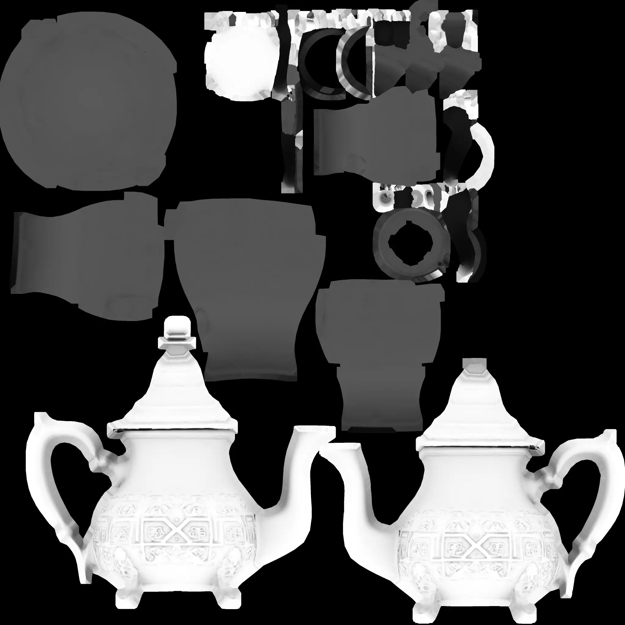 Moroccan Silver Teapot - Traditional Engraved Metal Teapot Low-poly 3D model_15