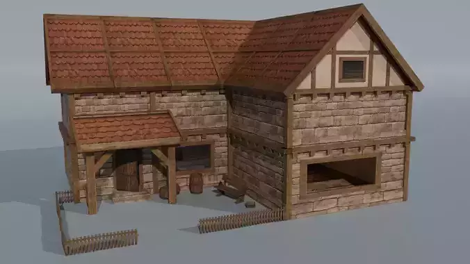 Medieval Modular Houses Kit 3D model 2