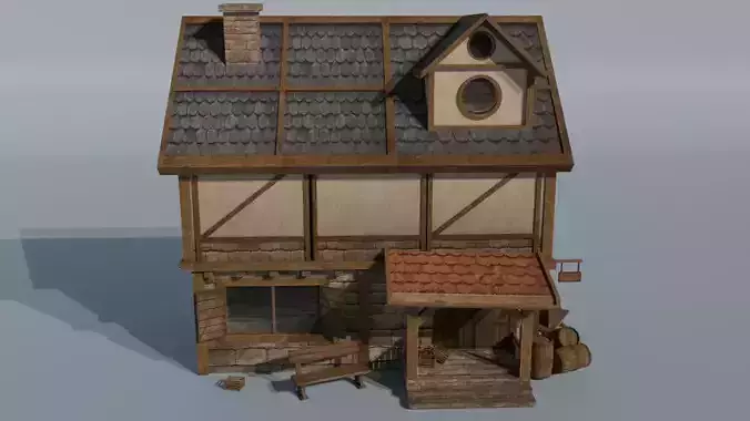Medieval Modular Houses Kit 3D model 4