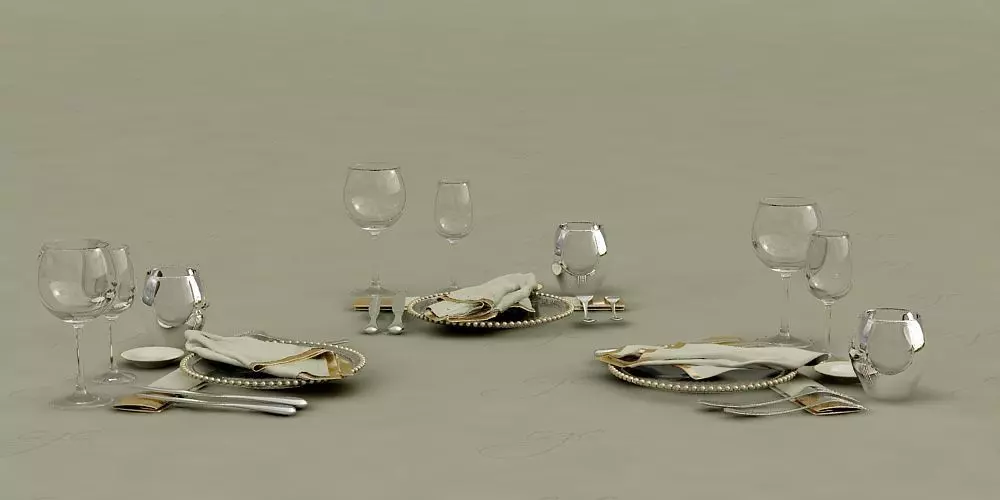 Buffet Ballroom Table Settings 3D model_0