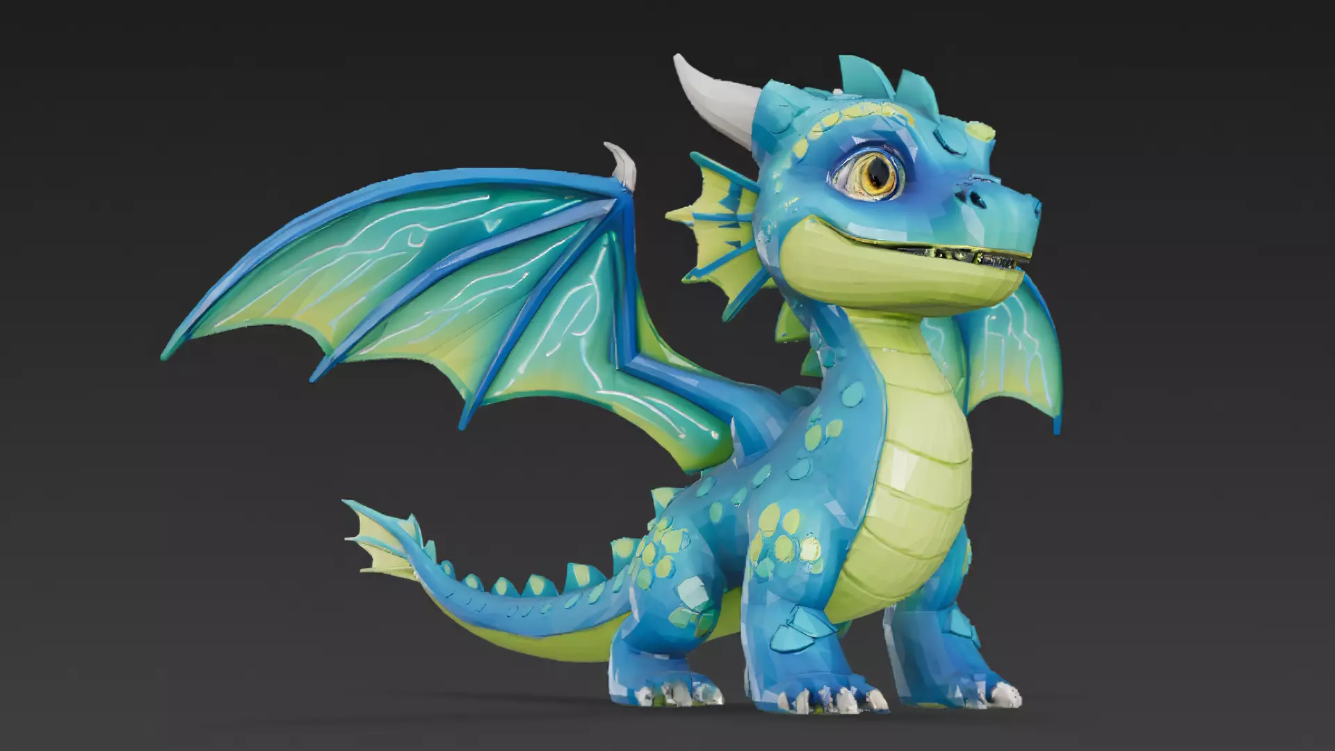 Cartoon Blue Green Dragon 3D Model Low-poly 3D model_2