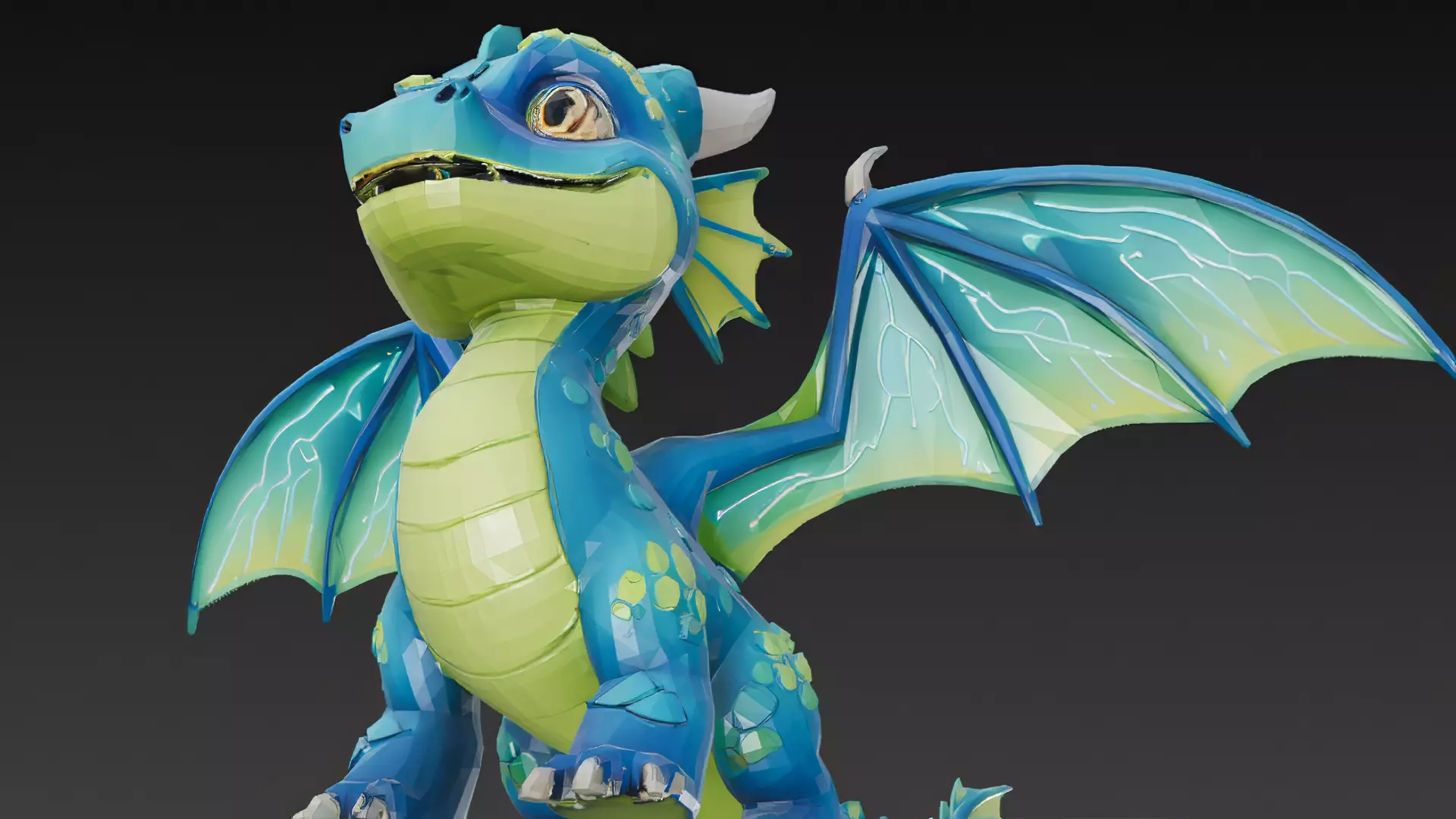 Cartoon Blue Green Dragon 3D Model Low-poly 3D model_7