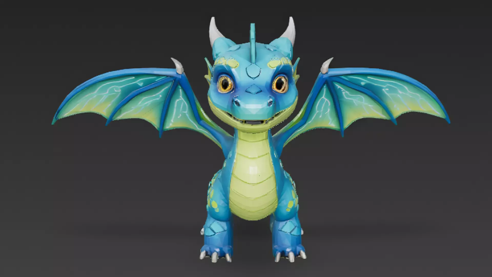 Cartoon Blue Green Dragon 3D Model Low-poly 3D model_1