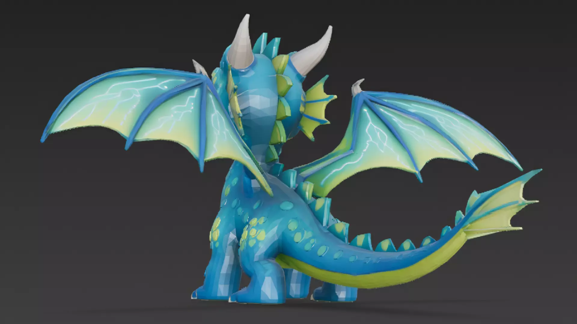Cartoon Blue Green Dragon 3D Model Low-poly 3D model_4