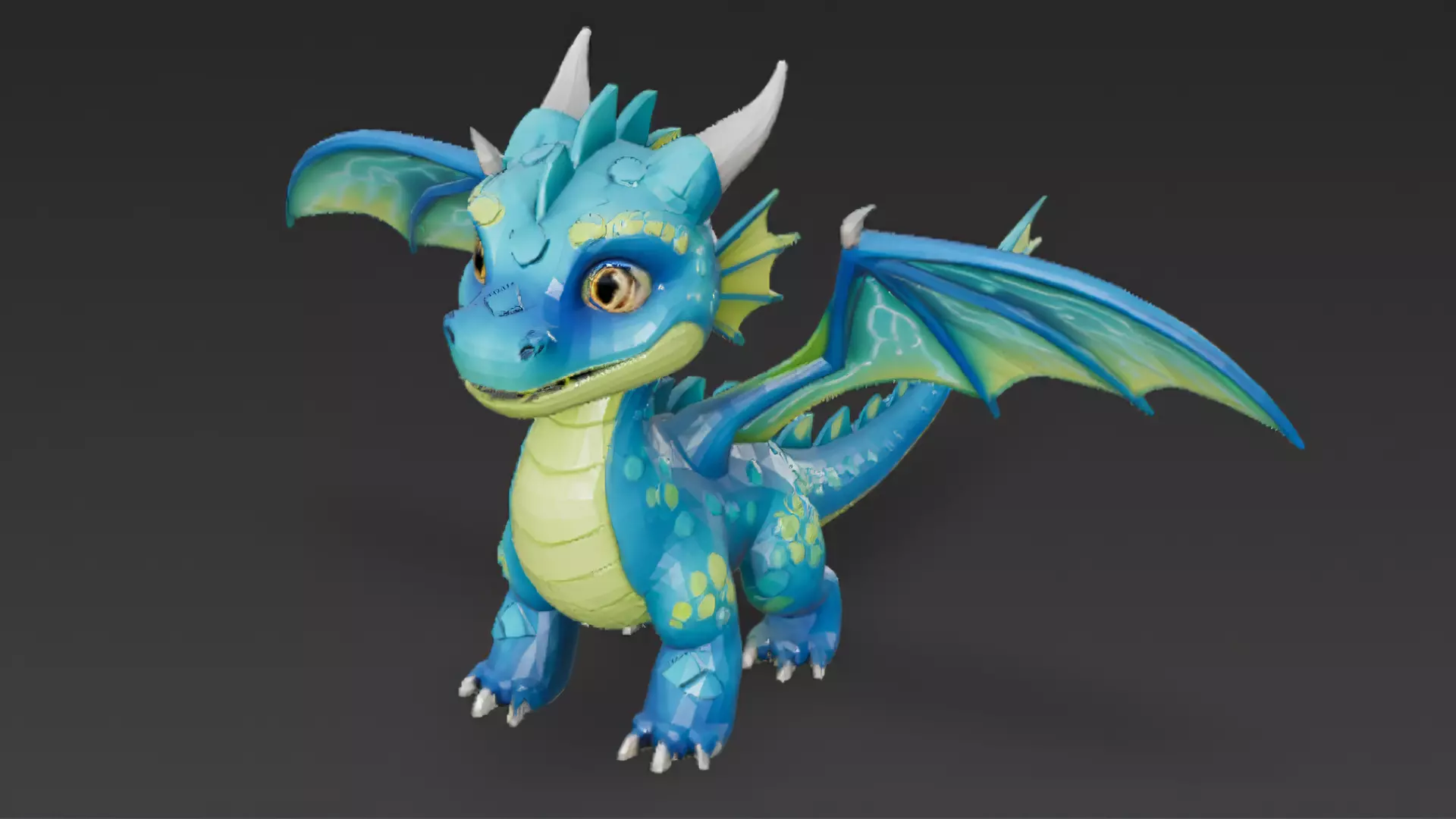 Cartoon Blue Green Dragon 3D Model Low-poly 3D model_0