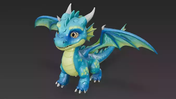 Cartoon Blue Green Dragon 3D Model