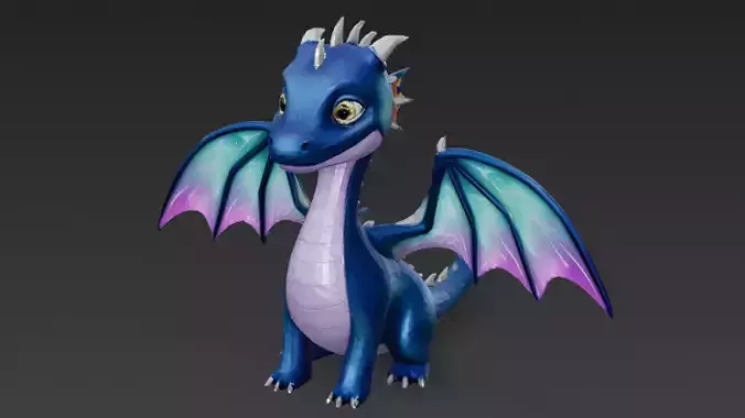 Cartoon Blue Dragon 3D Model