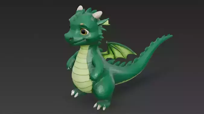 Cartoon Green Dragon 3D Model