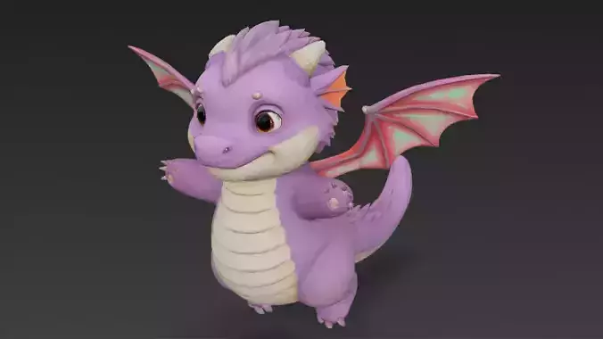 Cartoon Pink Baby Dragon 3D Model
