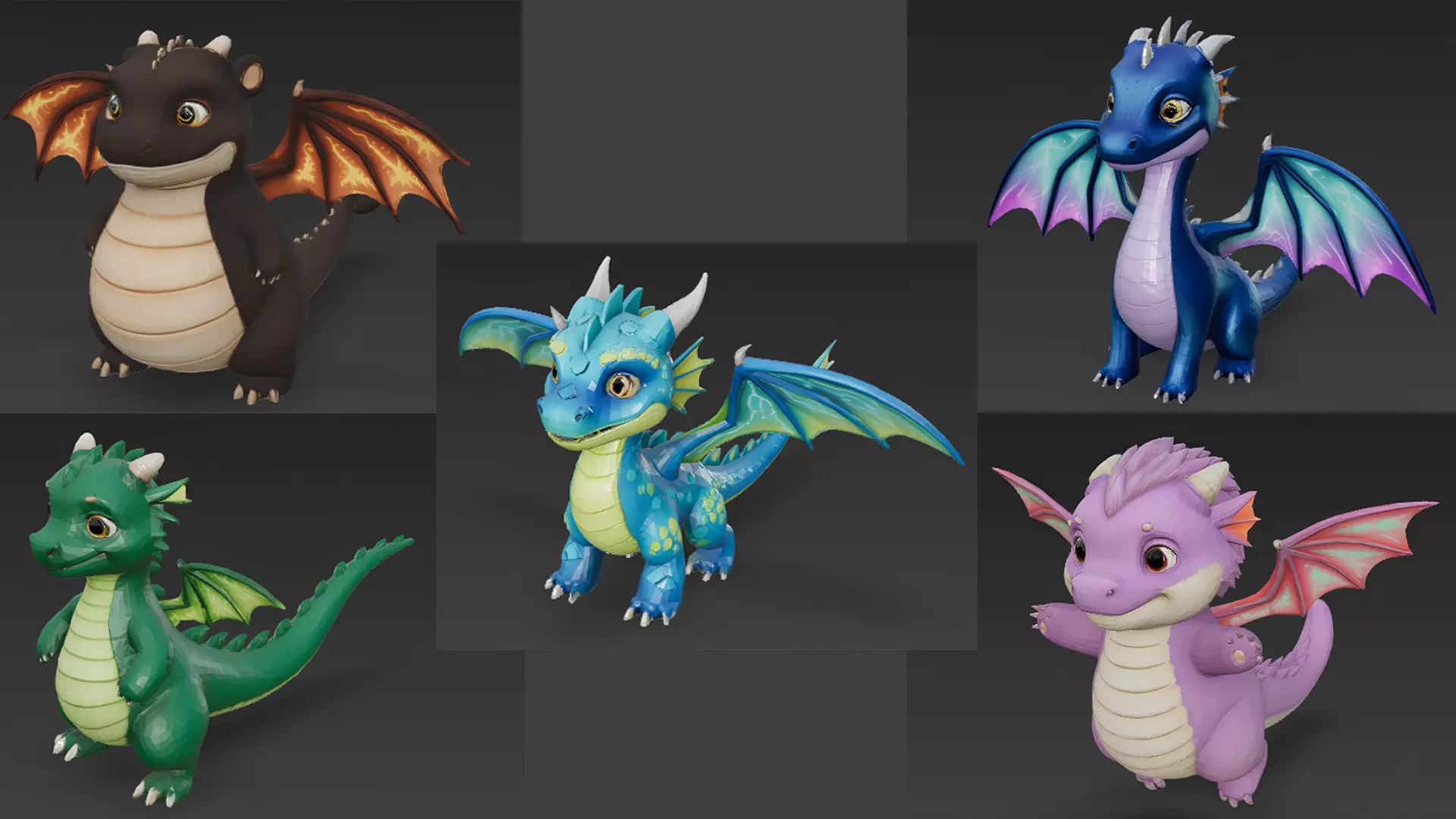 Cartoon Dragons Pack 3D Models Low-poly 3D model_0