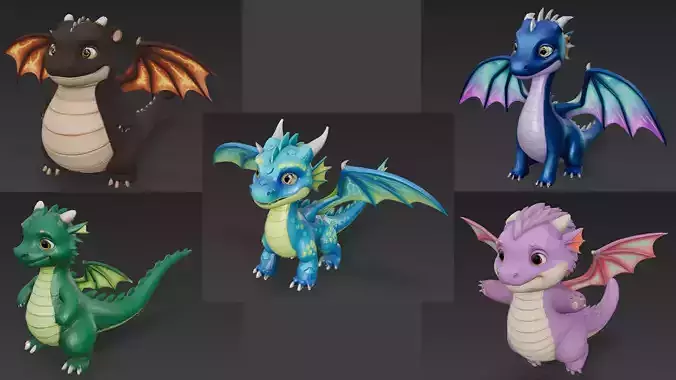 Cartoon Dragons Pack 3D Models
