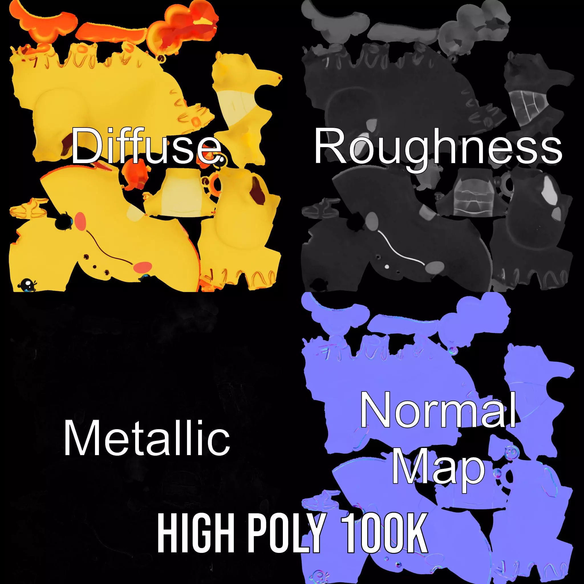 Cheerful Yellow Dinosaur model pack Low-poly 3D model_3