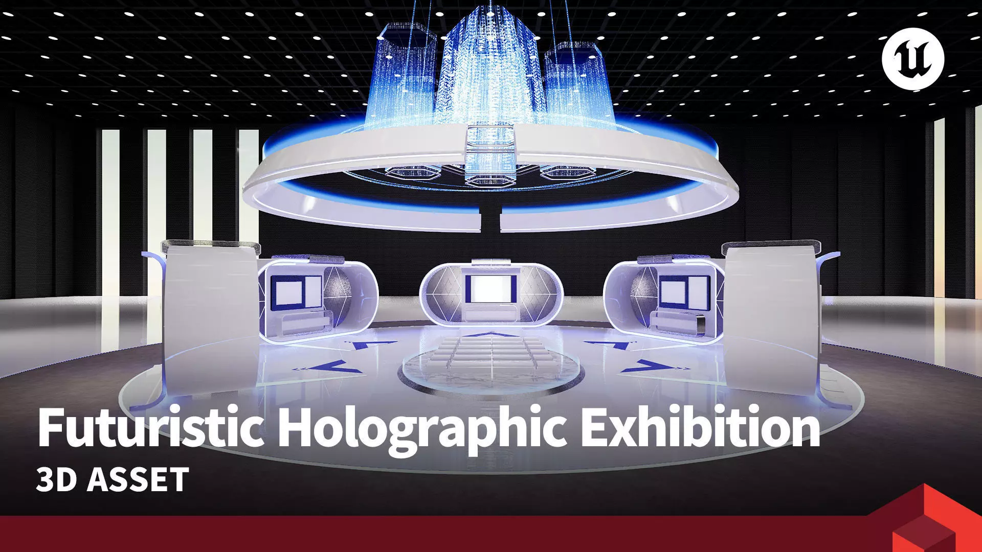 Futuristic Holographic Exhibition Hall Low-poly 3D model