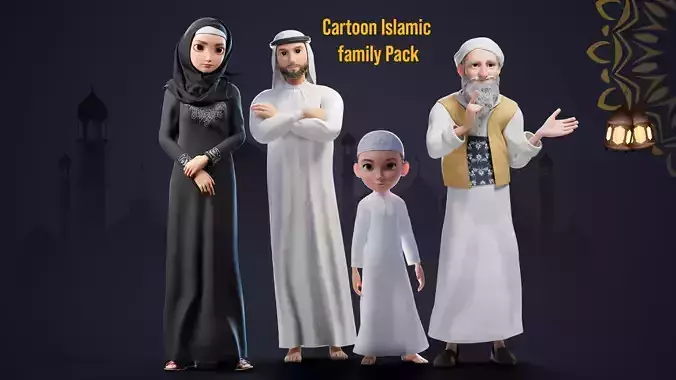 Cartoon Muslim Family 3D Character Pack