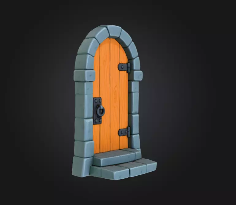 Medieval Wooden Door Low-poly 3D model_2