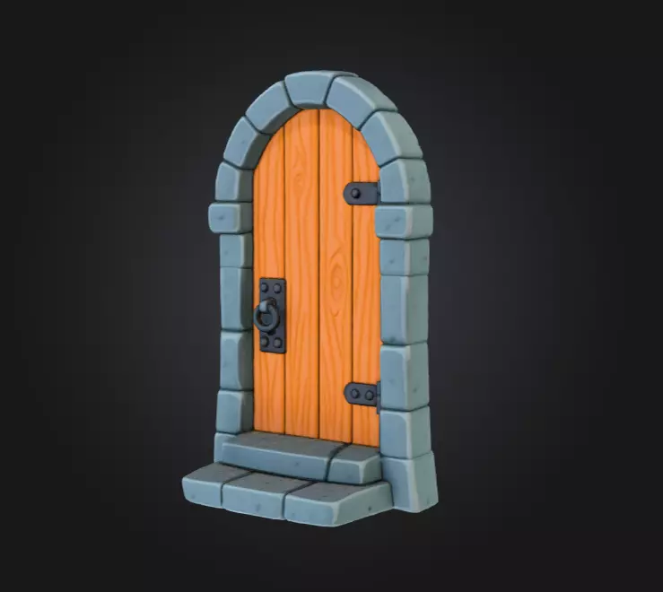 Medieval Wooden Door Low-poly 3D model_8