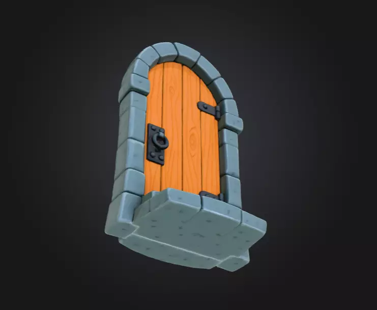 Medieval Wooden Door Low-poly 3D model_13