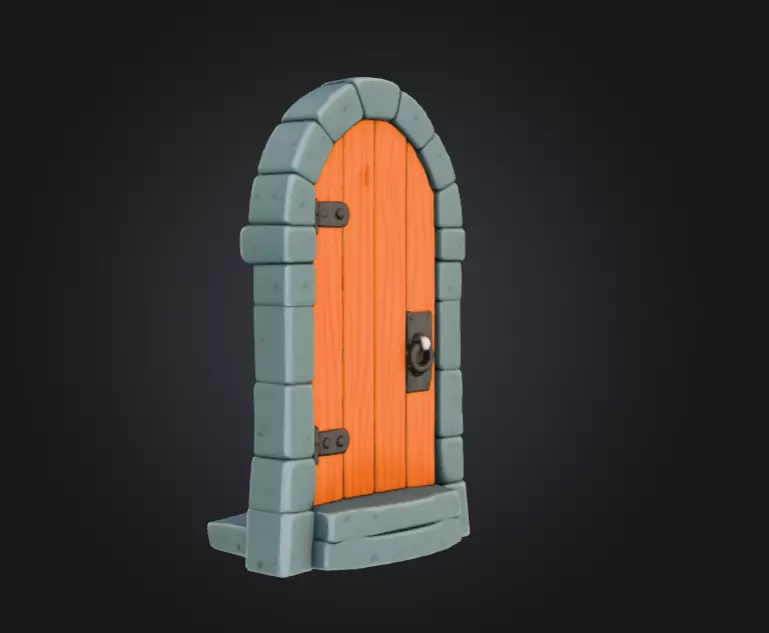 Medieval Wooden Door Low-poly 3D model_6