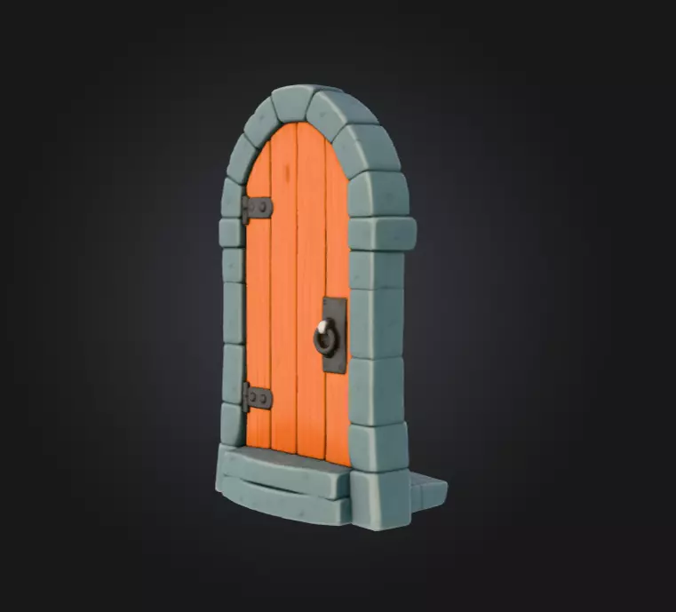 Medieval Wooden Door Low-poly 3D model_4