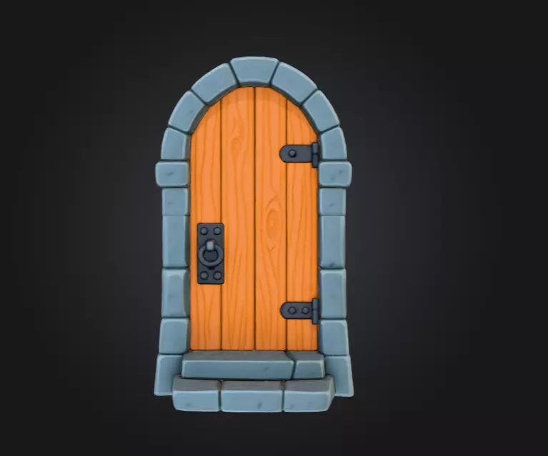 Medieval Wooden Door Low-poly 3D model_1