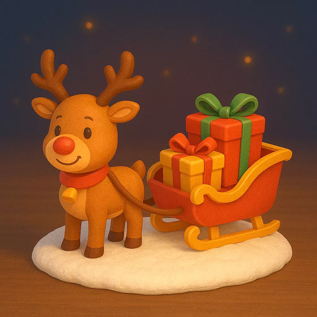 Cute Stylized Reindeer with Gifts Low Poly Christmas Character Low-poly 3D model_0