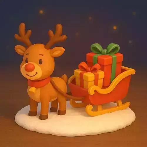 Cute Stylized Reindeer with Gifts Low Poly Christmas Character Low-poly 3D model