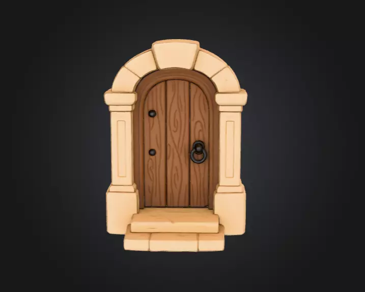 Wooden Archway Doorway Low-poly 3D model_1