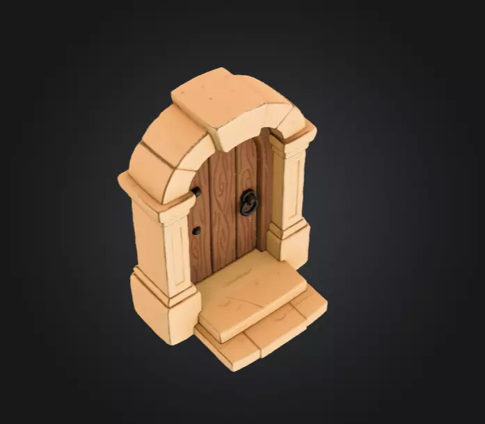 Wooden Archway Doorway Low-poly 3D model_10