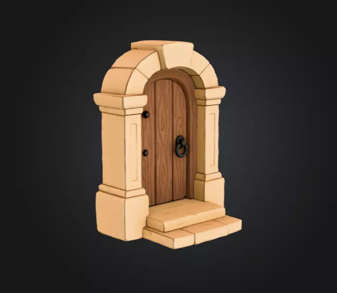 Wooden Archway Doorway Low-poly 3D model_2