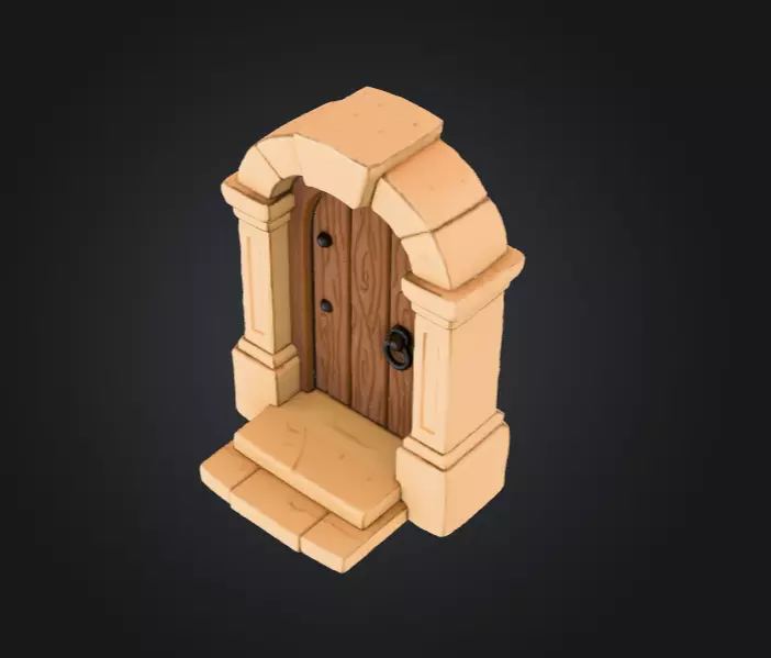 Wooden Archway Doorway Low-poly 3D model_11