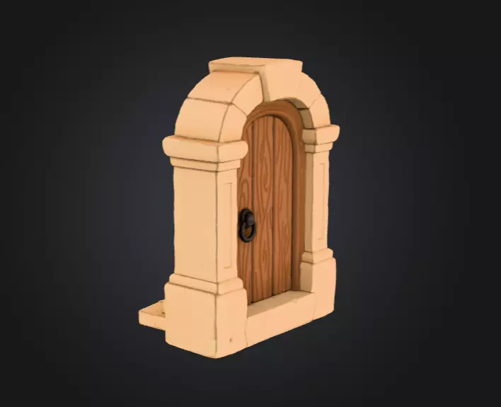 Wooden Archway Doorway Low-poly 3D model_6