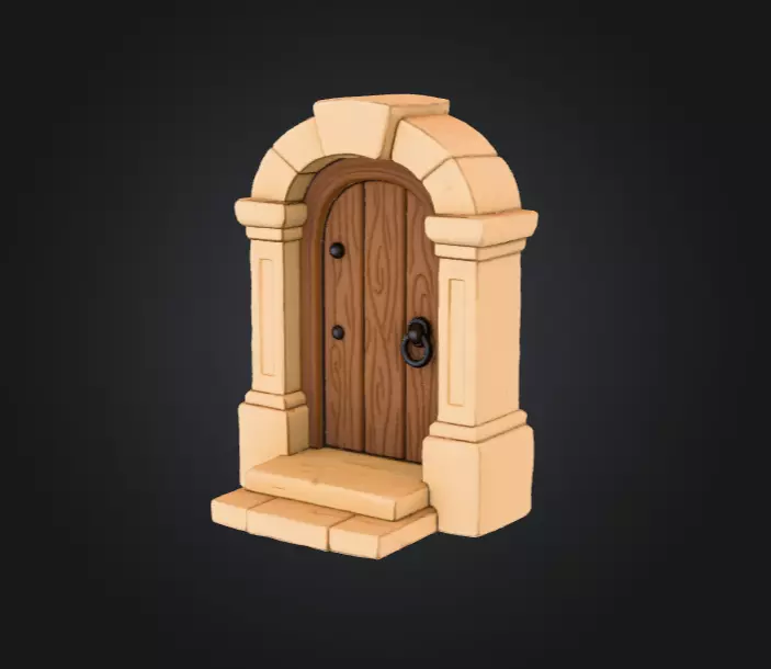 Wooden Archway Doorway Low-poly 3D model_0
