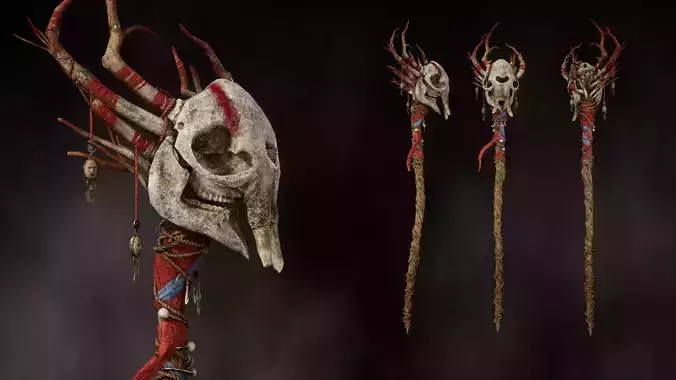 Shaman Skull Staff - Game ready 3D model