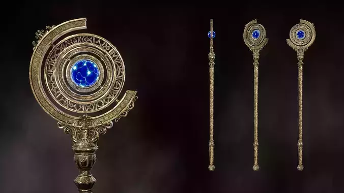 Royal Heart Staff - Game ready 3D model Low-poly 3D model