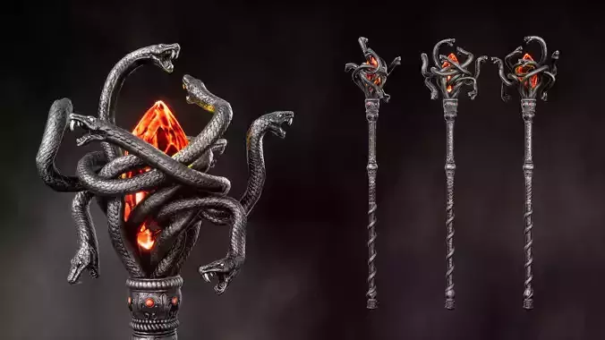 Heart Of Medusa Staff - Game ready 3D model