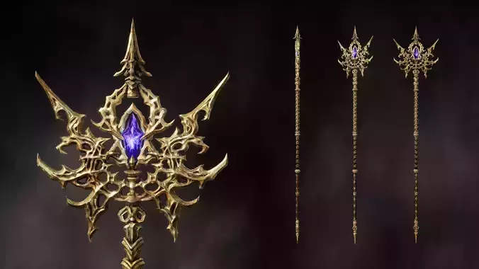 Blood Crystal Staff - Game ready 3D model Low-poly 3D model