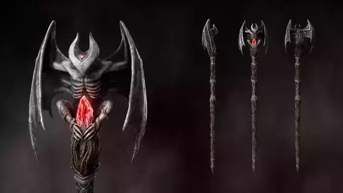 Bat Demon Staff - Game ready 3D model Low-poly 3D model