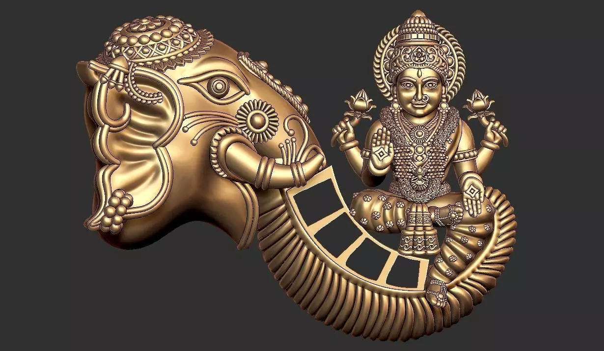 laxmi ji with elphent cad  3D print model_1