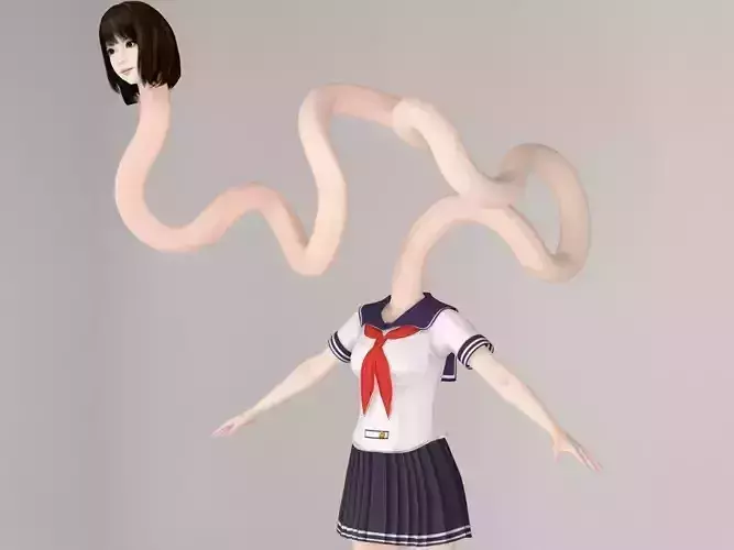 T pose nonrigged model of rokurokubi girl Mariko 3D model