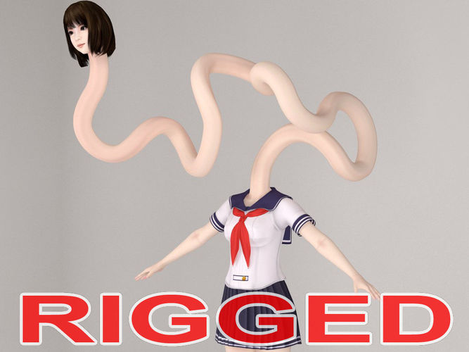 T pose rigged model of rokurokubi girl Mariko 3D model