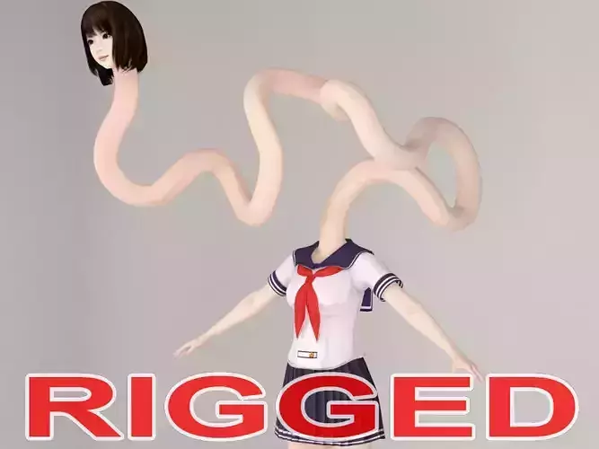T pose rigged model of rokurokubi girl Mariko 3D model