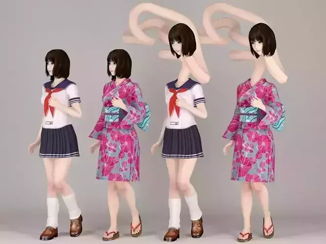 Rokurokubi girl Mariko pose 01 3D model
