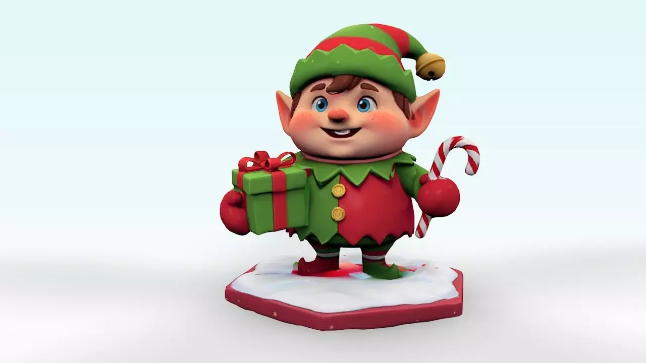Cute Stylized Christmas Elf - Low Poly Holiday  Low-poly 3D model_1