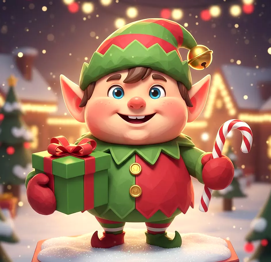 Cute Stylized Christmas Elf - Low Poly Holiday  Low-poly 3D model_0