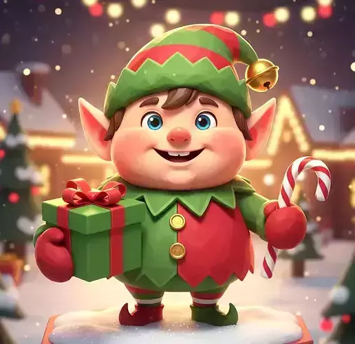 Cute Stylized Christmas Elf - Low Poly Holiday  Low-poly 3D model