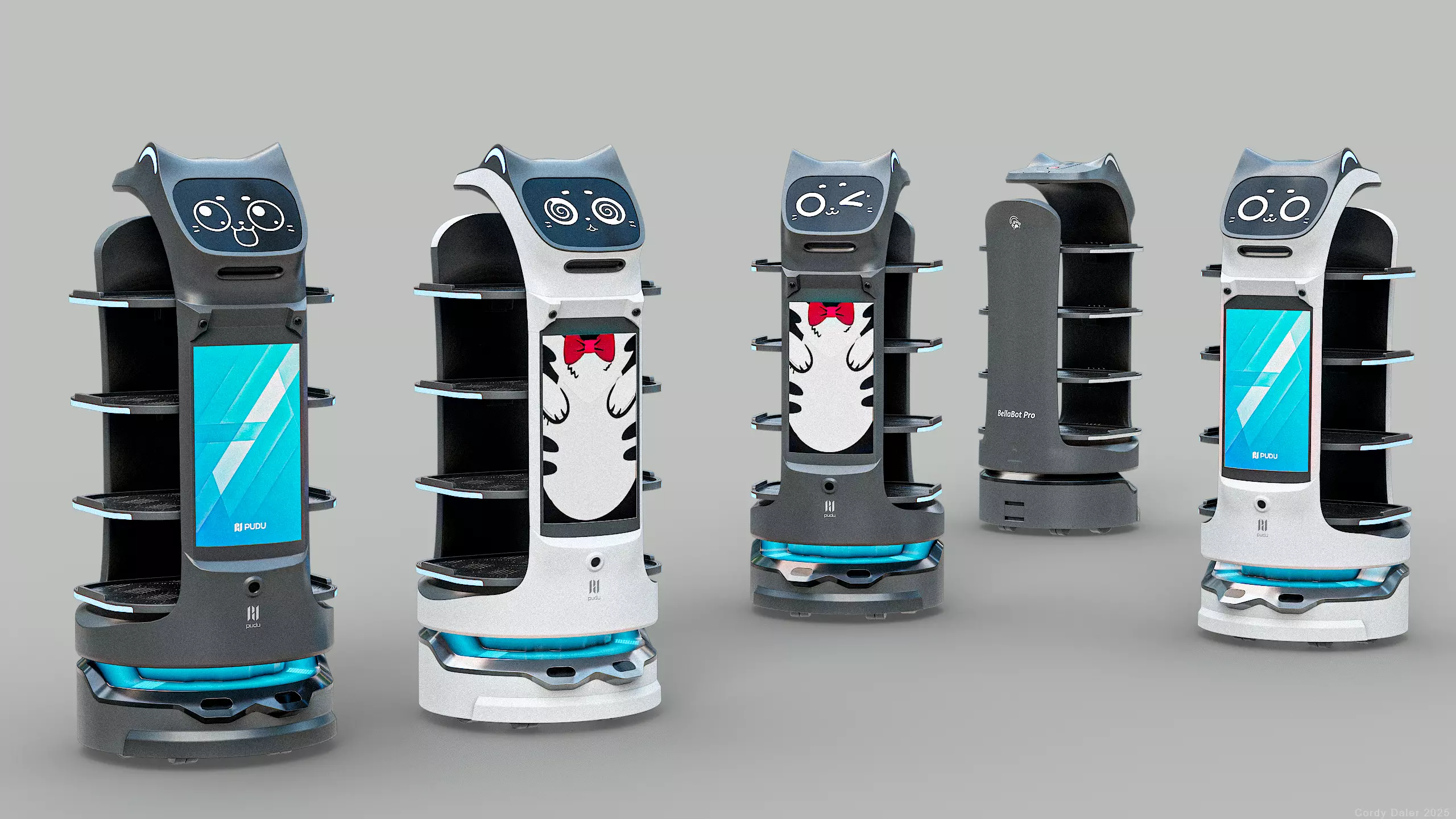 Restaurant Service Robot Waiter BellaBot Pro Black PBR Low-poly 3D model_11