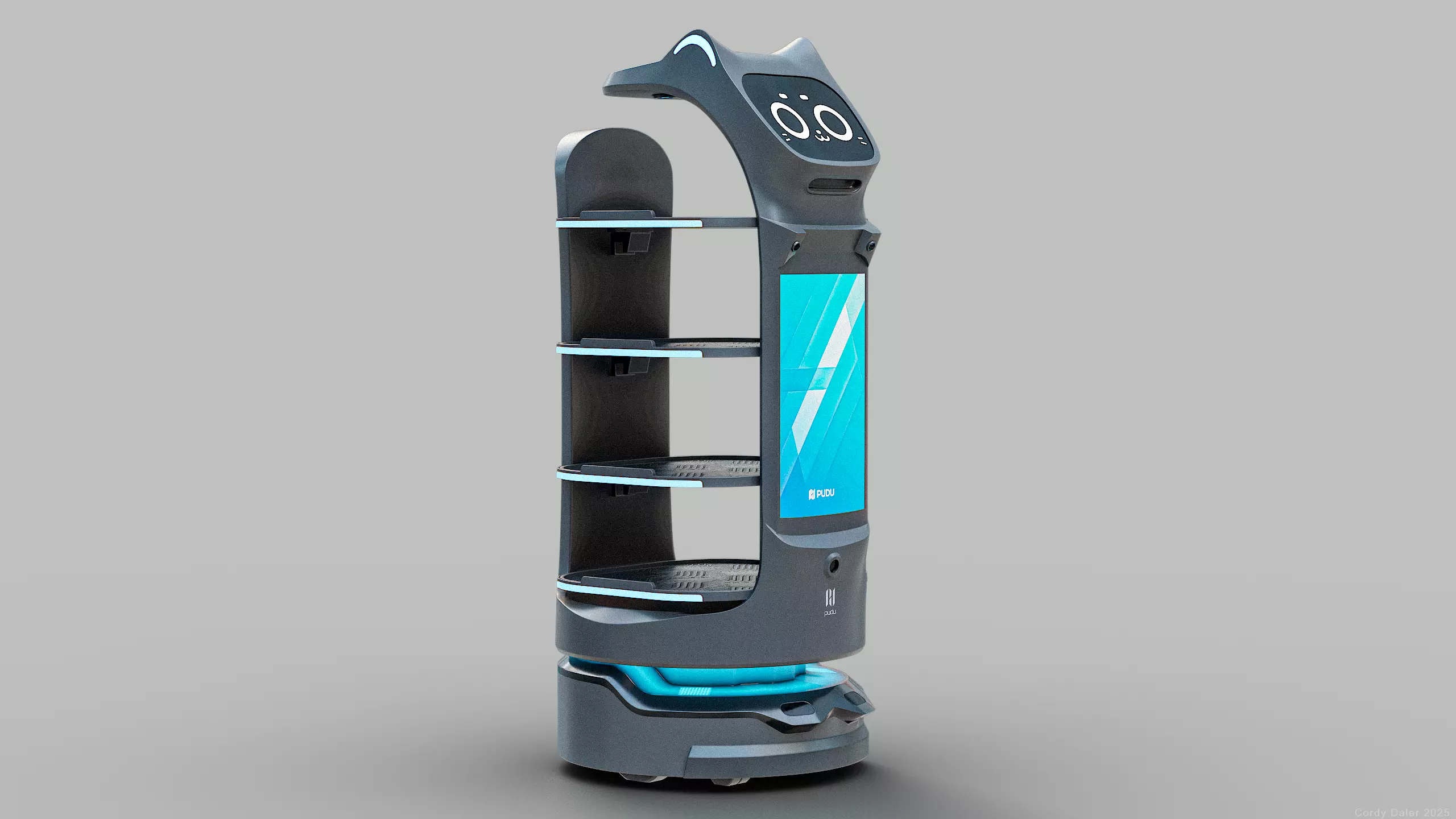 Restaurant Service Robot Waiter BellaBot Pro Black PBR Low-poly 3D model_6